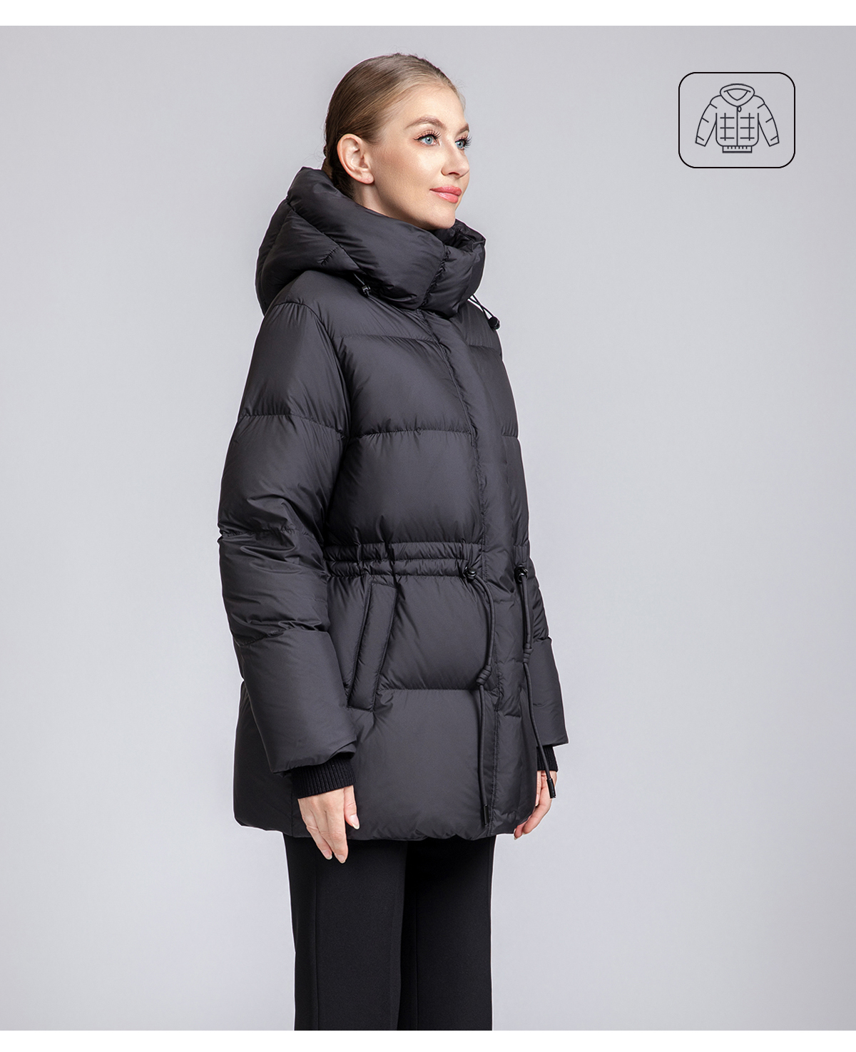 Women's Short Waist-Adjustable Hooded Down Jacket