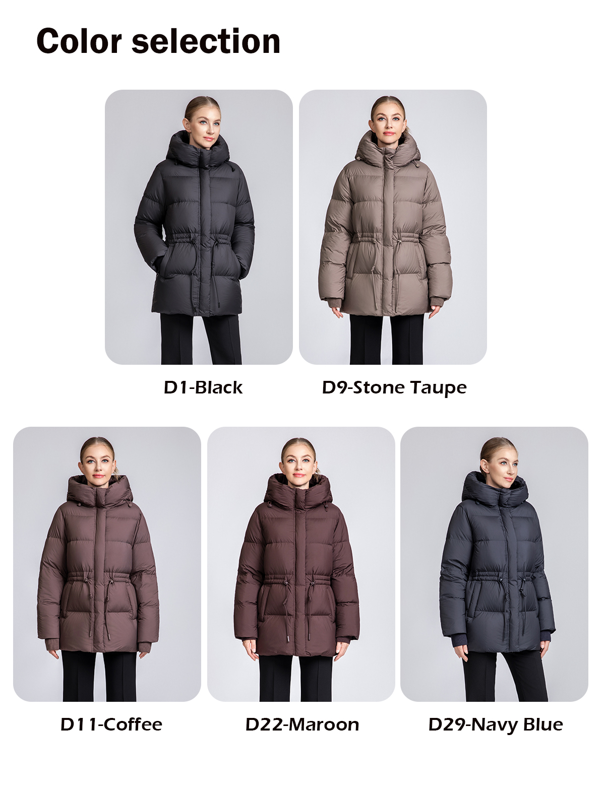 Women's Short Waist-Adjustable Hooded Down Jacket