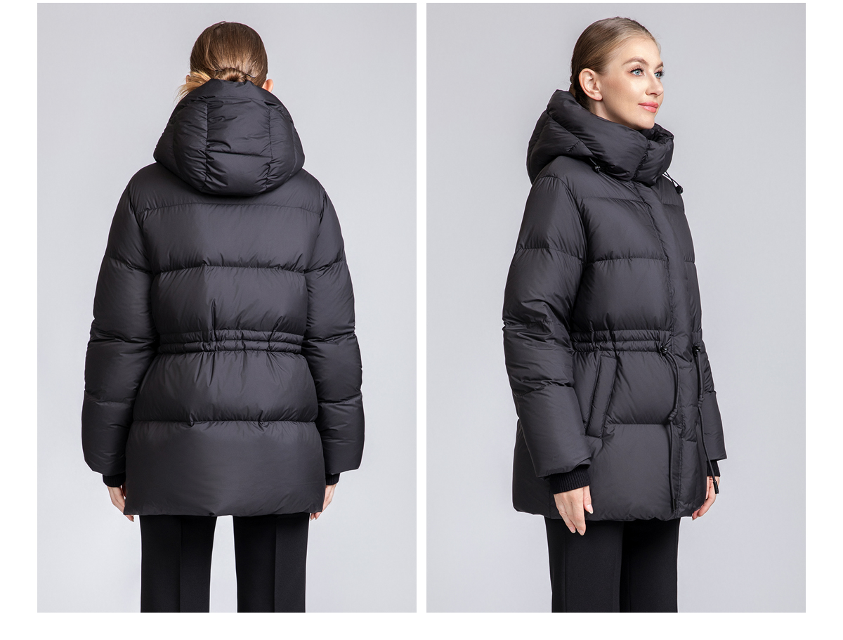 Women's Short Waist-Adjustable Hooded Down Jacket