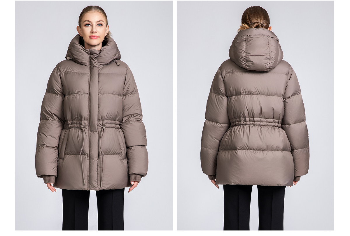 Women's Short Waist-Adjustable Hooded Down Jacket