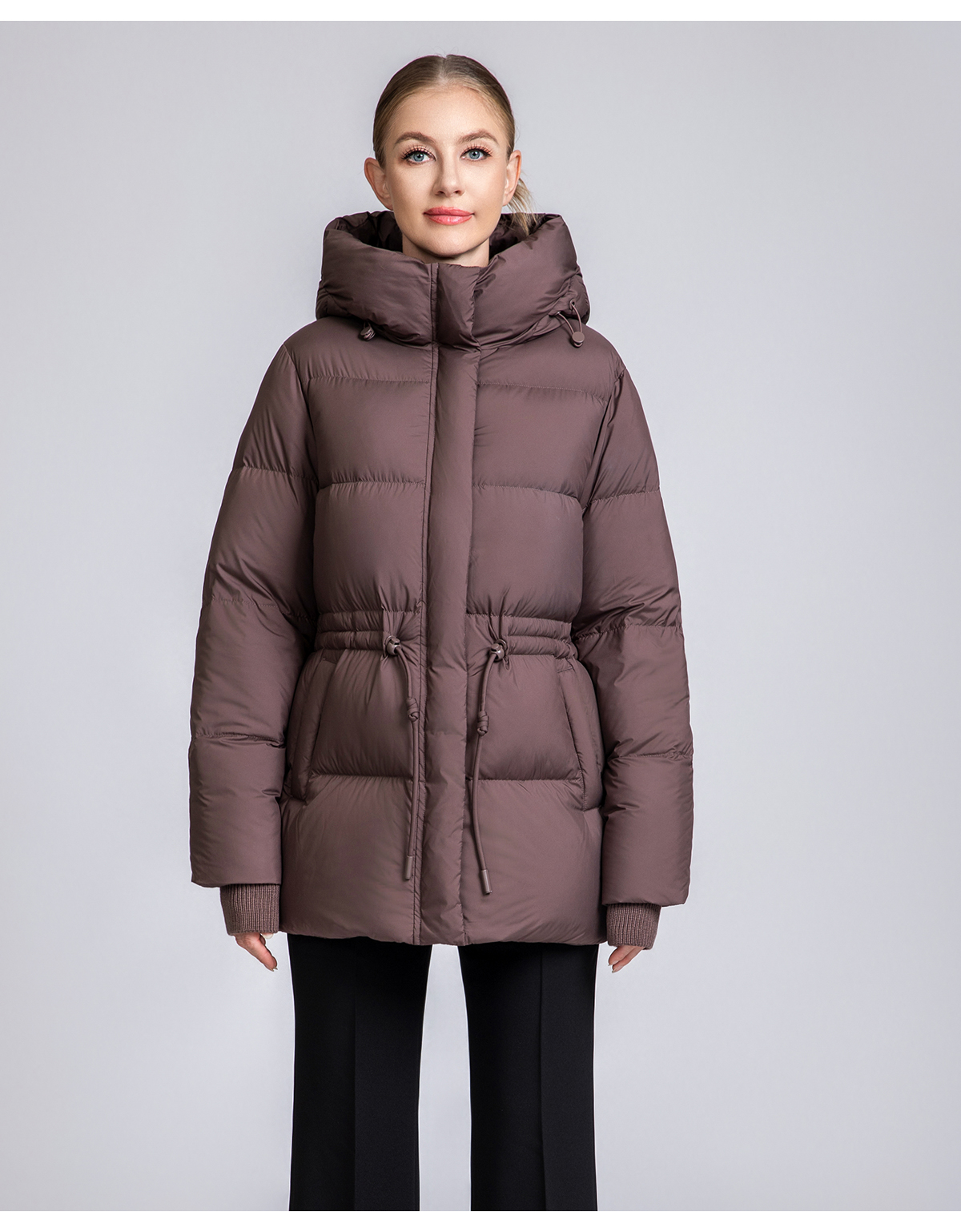 Women's Short Waist-Adjustable Hooded Down Jacket