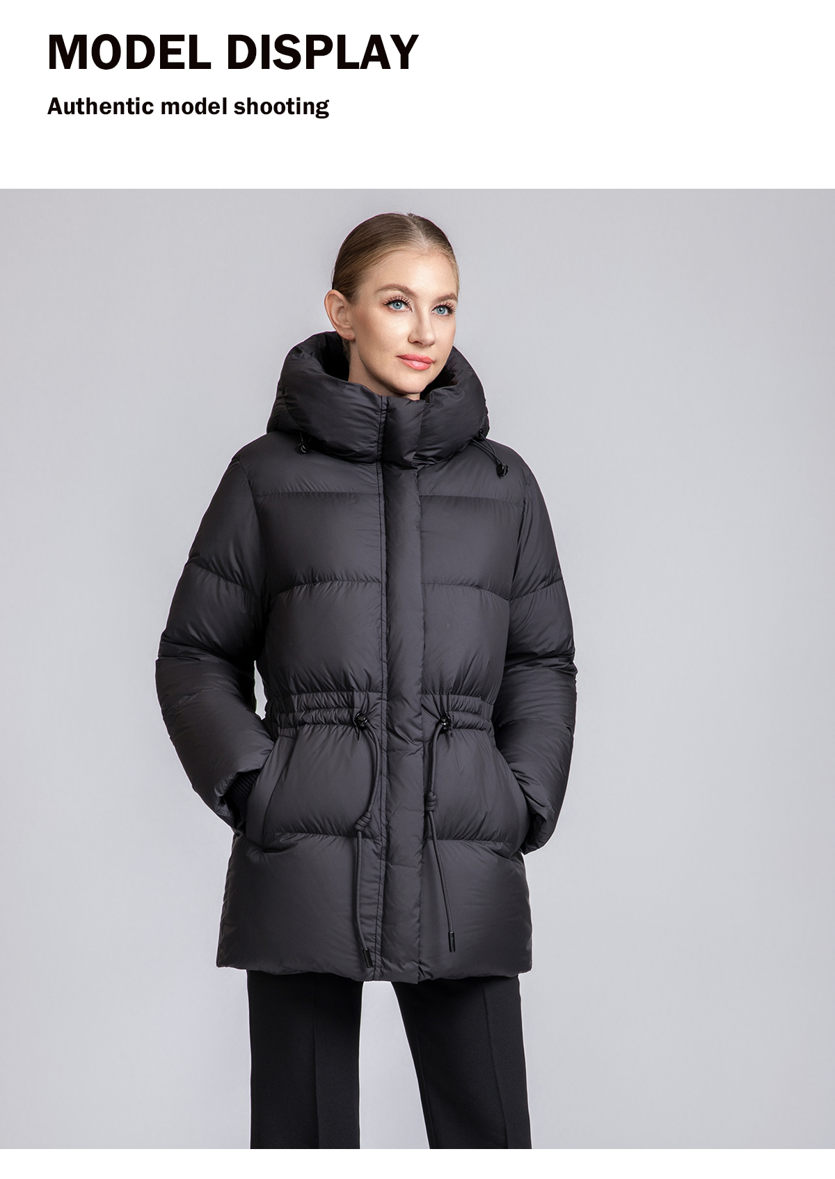Women's Short Waist-Adjustable Hooded Down Jacket