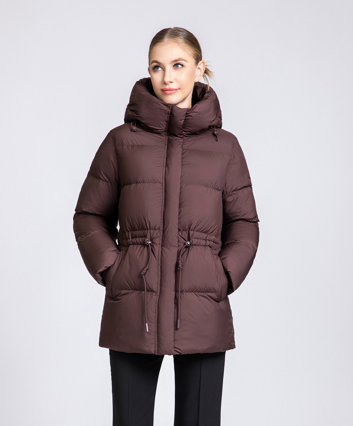 Women's Short Waist-Adjustable Hooded Down Jacket