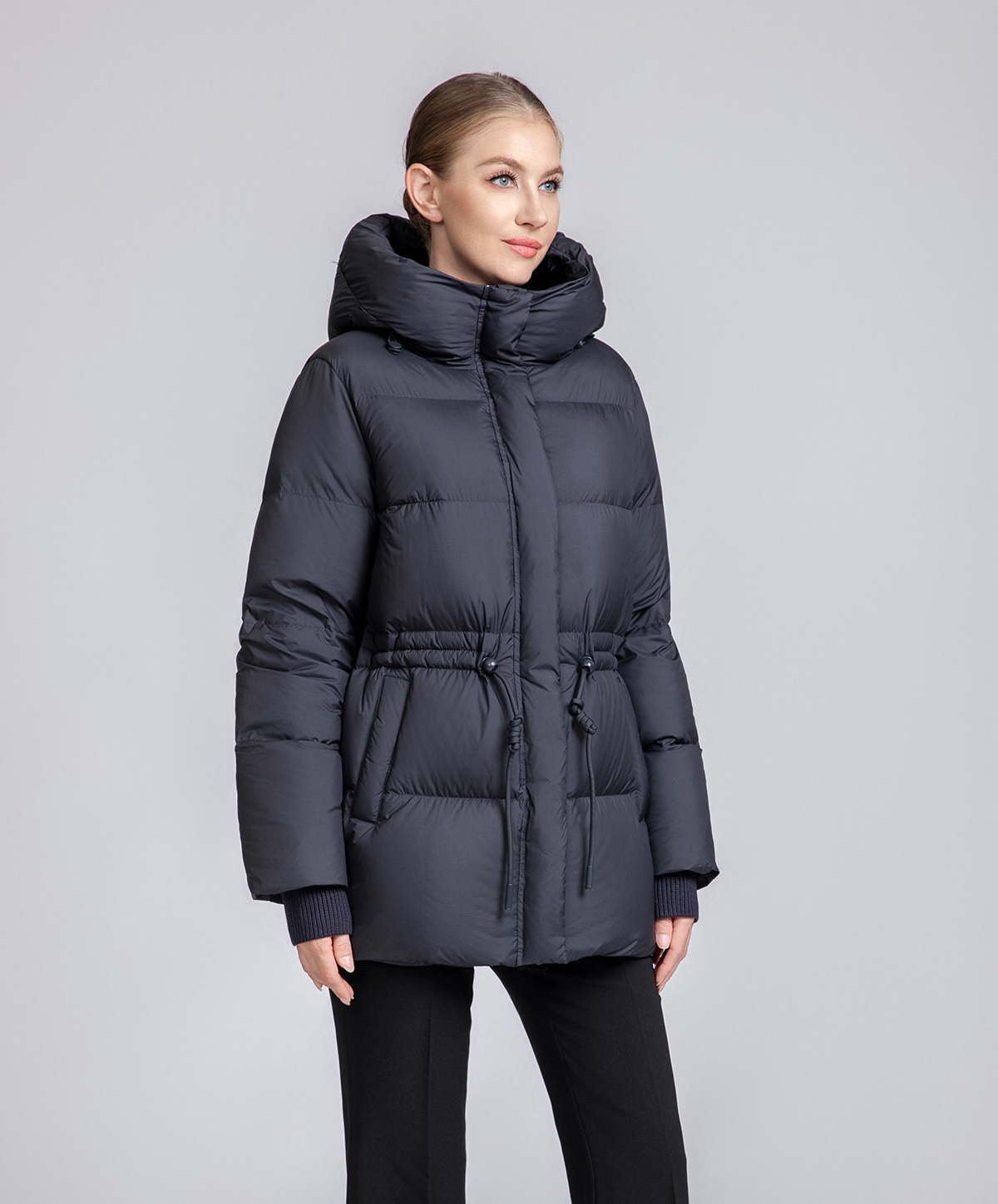Women's Short Waist-Adjustable Hooded Down Jacket