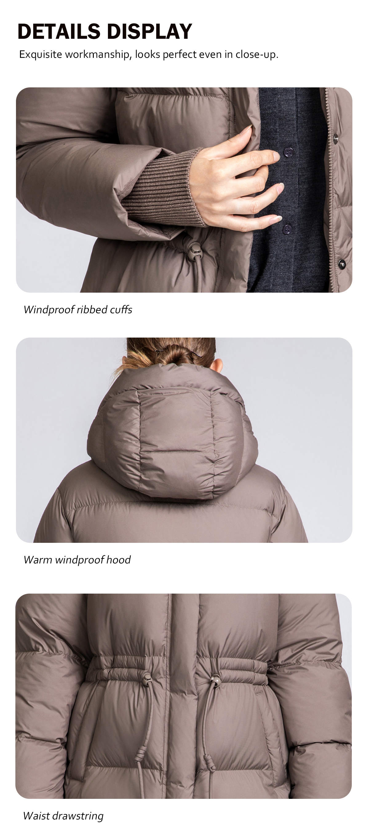 Women's Short Waist-Adjustable Hooded Down Jacket