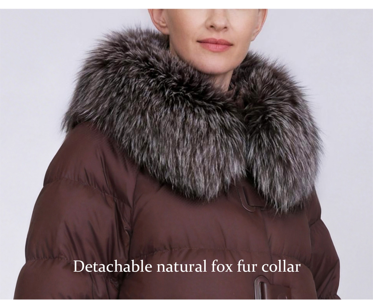Women's Long Straight Down Coat with Removable Fur Collar