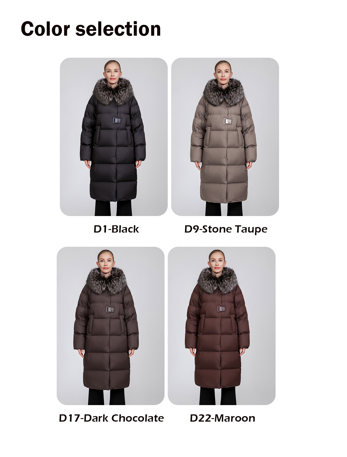 Women's Long Straight Down Coat with Removable Fur Collar