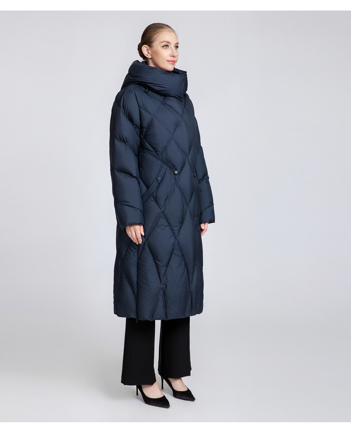 Women's Quilted Long Down Coat with Belt