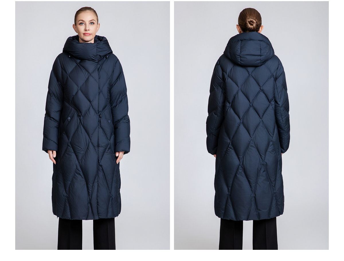 Women's Quilted Long Down Coat with Belt