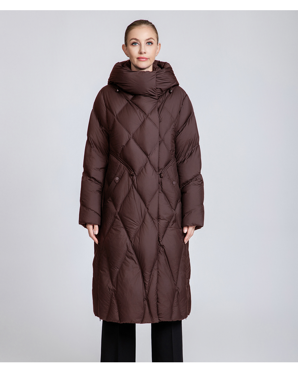 Women's Quilted Long Down Coat with Belt