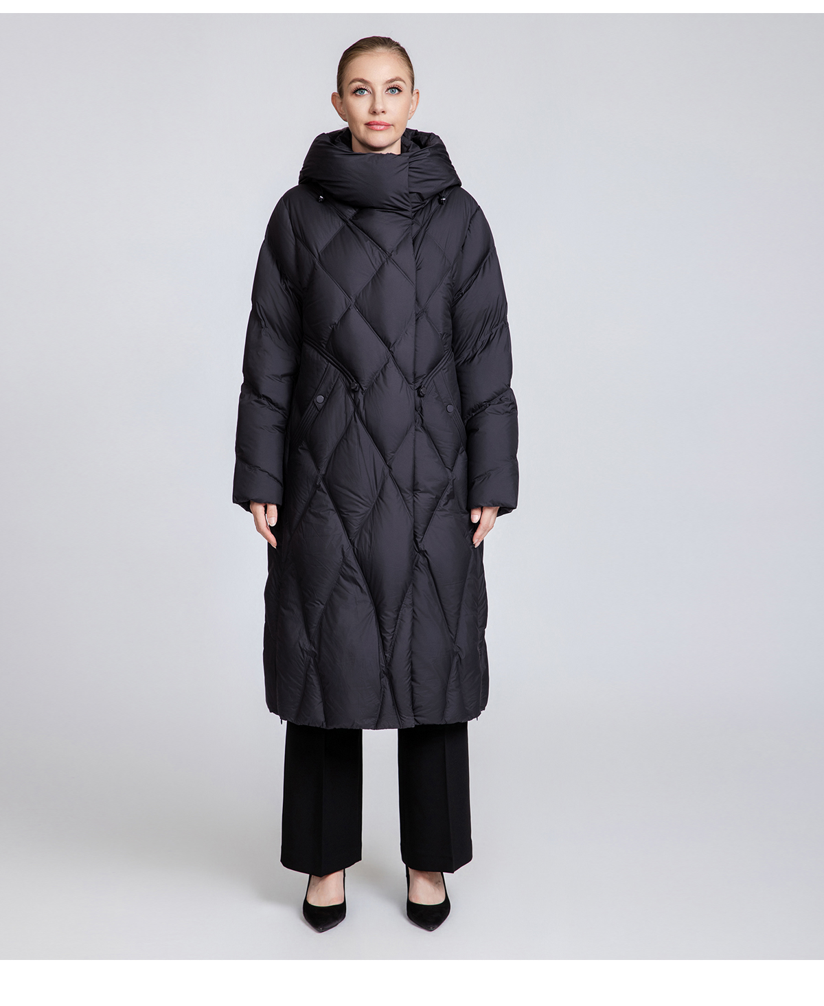Women's Quilted Long Down Coat with Belt