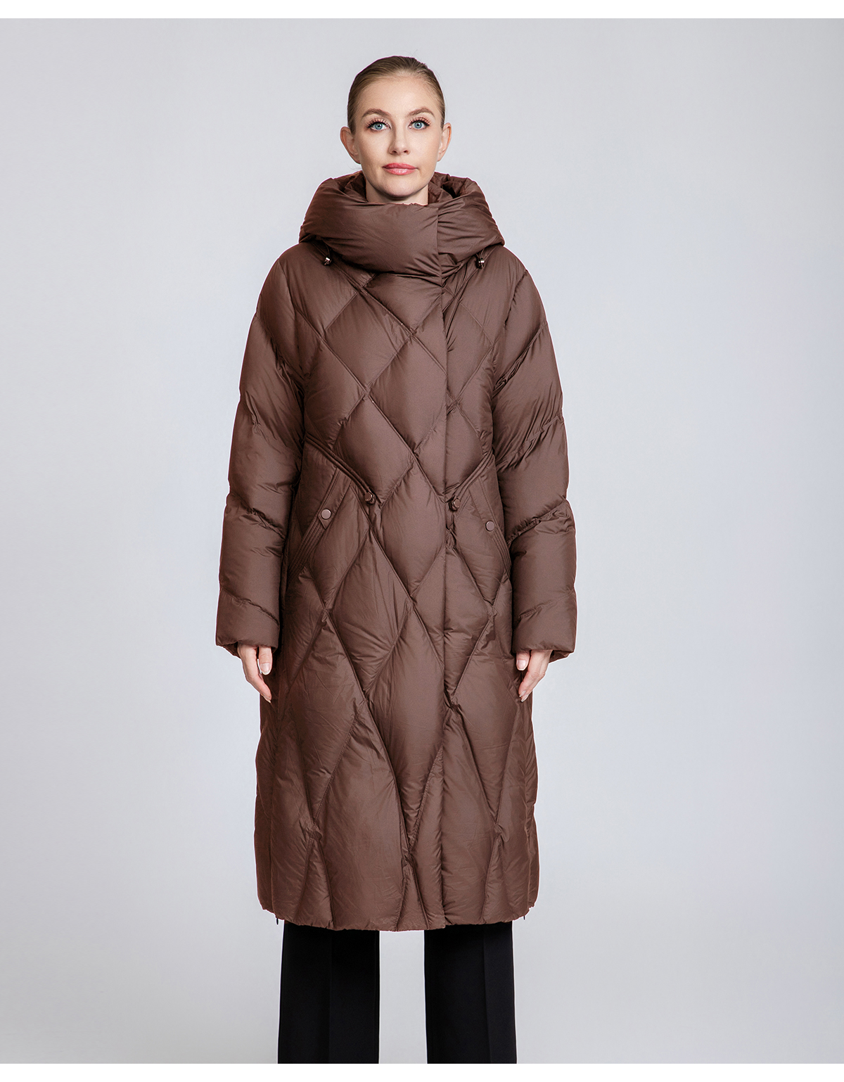 Women's Quilted Long Down Coat with Belt