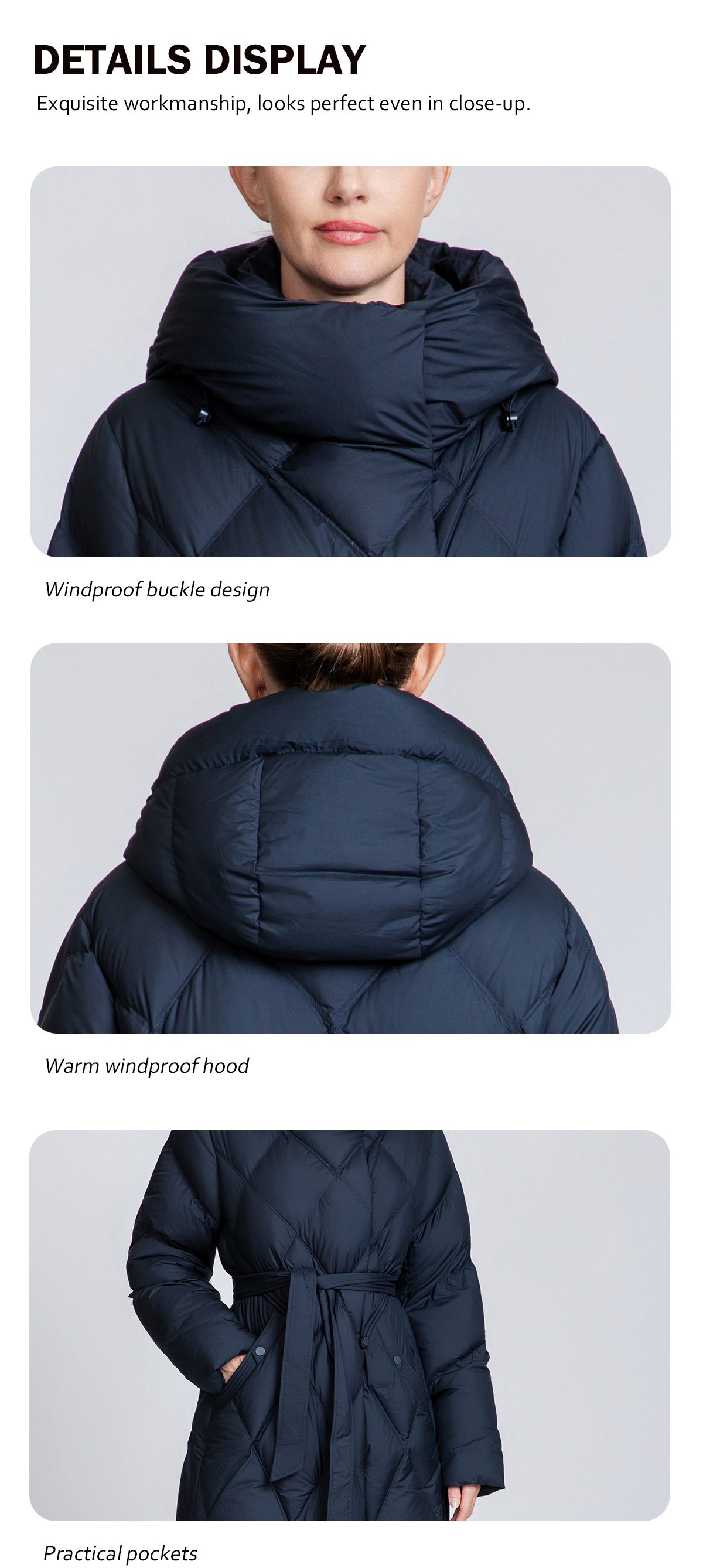 Women's Quilted Long Down Coat with Belt