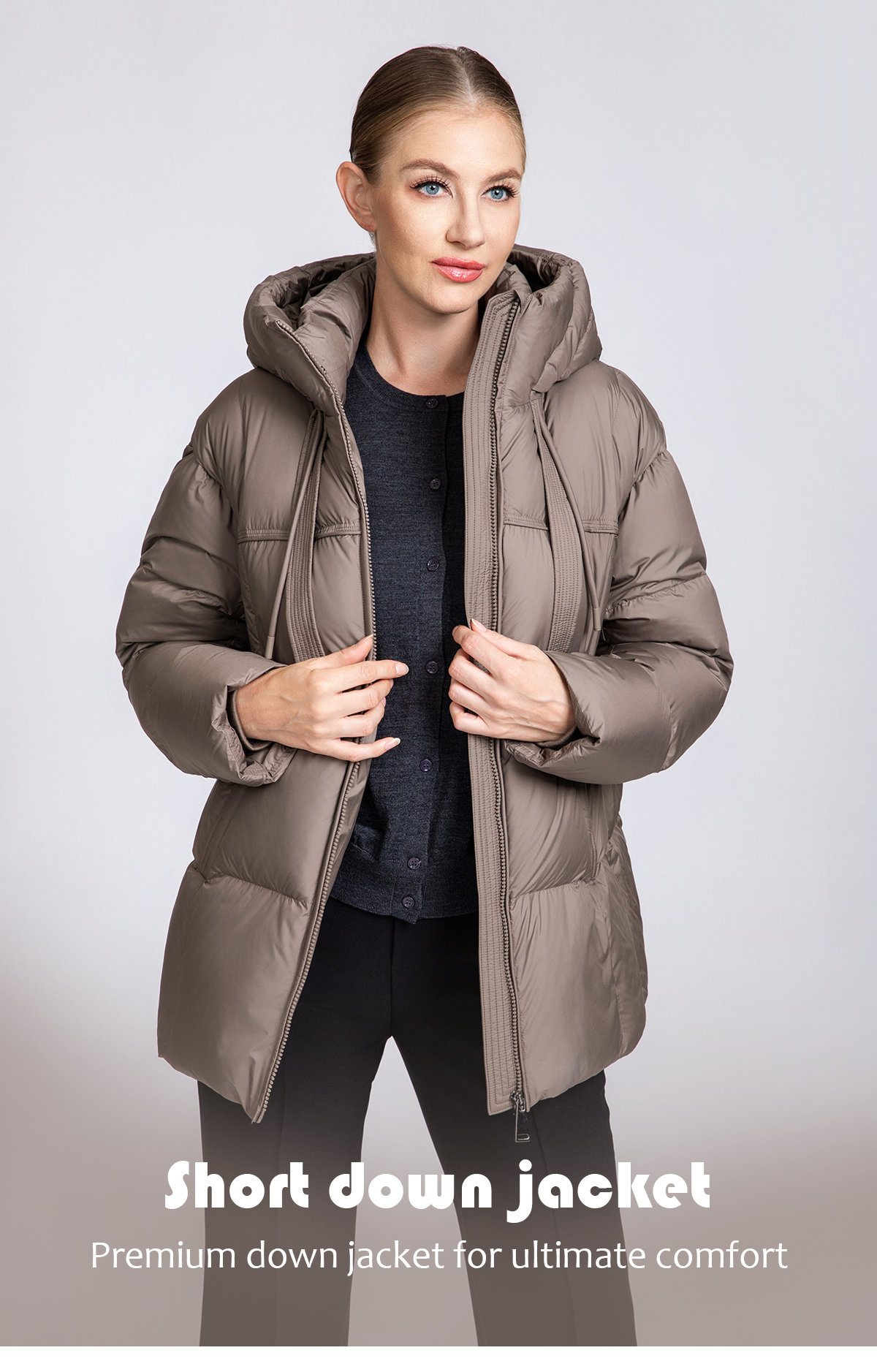 Women's Hooded Down Puffer Jacket with Drawstrings