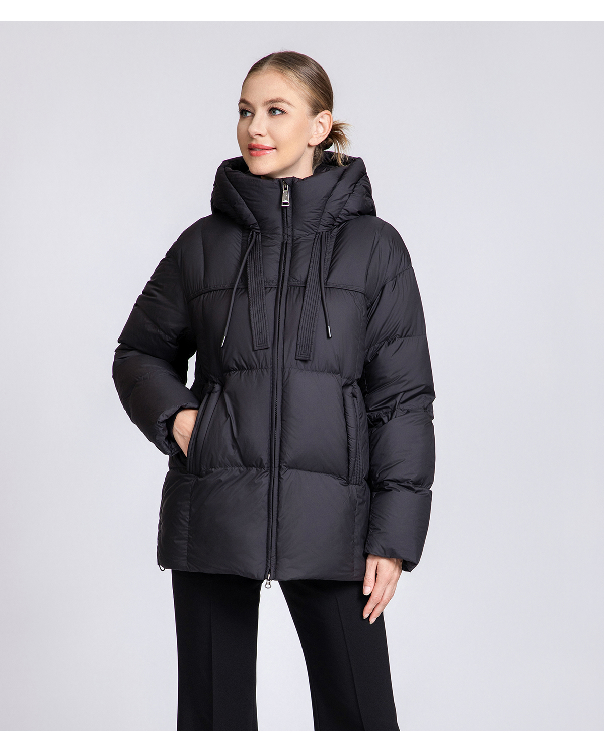 Women's Hooded Down Puffer Jacket with Drawstrings