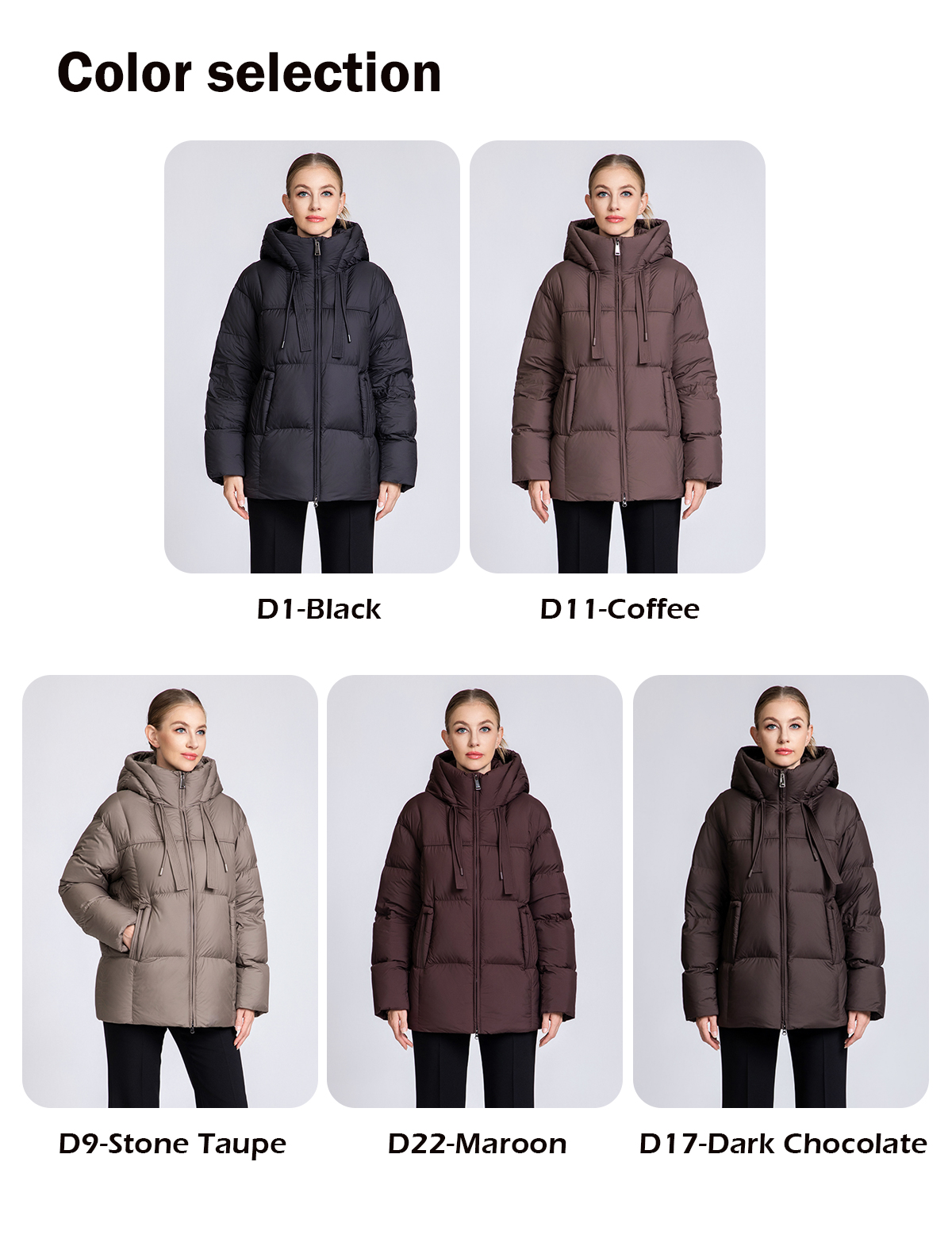 Women's Hooded Down Puffer Jacket with Drawstrings
