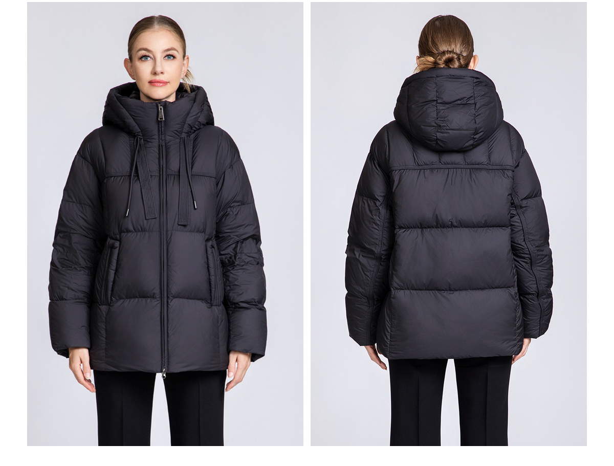 Women's Hooded Down Puffer Jacket with Drawstrings