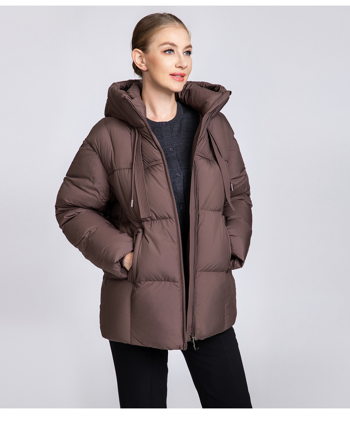 Women's Hooded Down Puffer Jacket with Drawstrings
