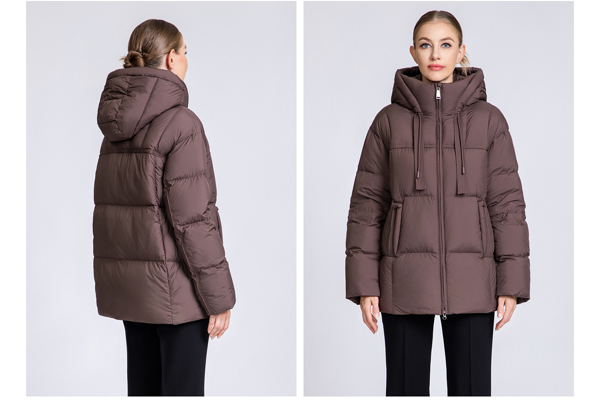 Women's Hooded Down Puffer Jacket with Drawstrings