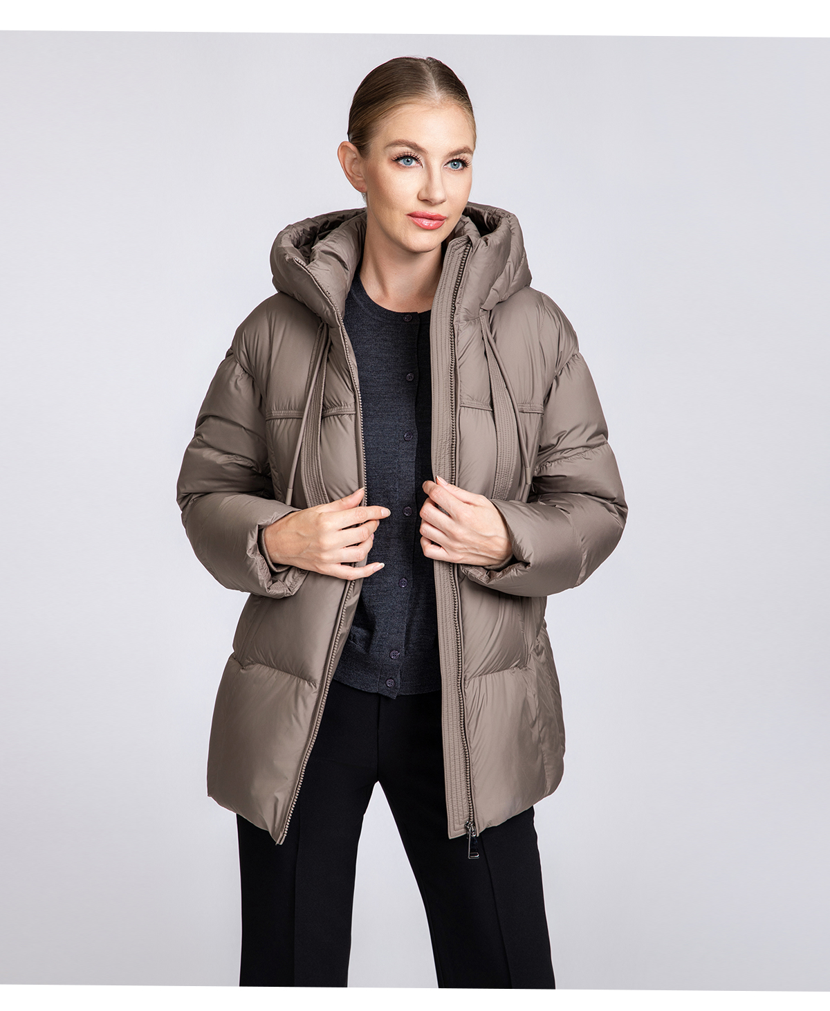 Women's Hooded Down Puffer Jacket with Drawstrings