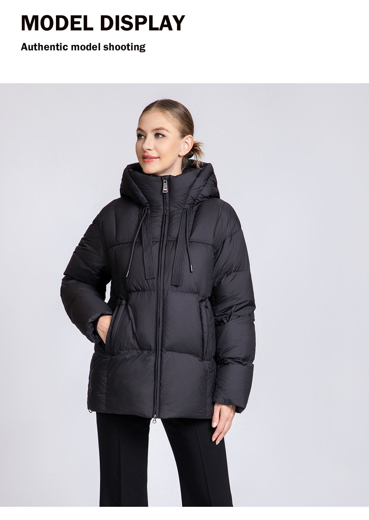 Women's Hooded Down Puffer Jacket with Drawstrings