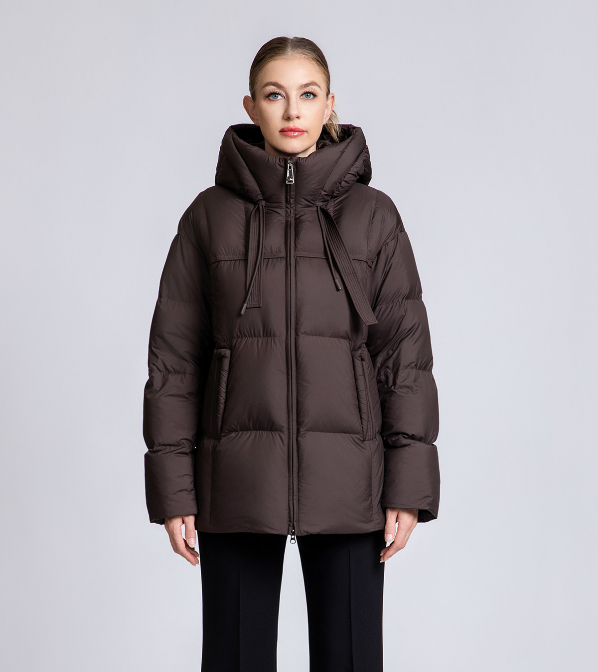 Women's Hooded Down Puffer Jacket with Drawstrings