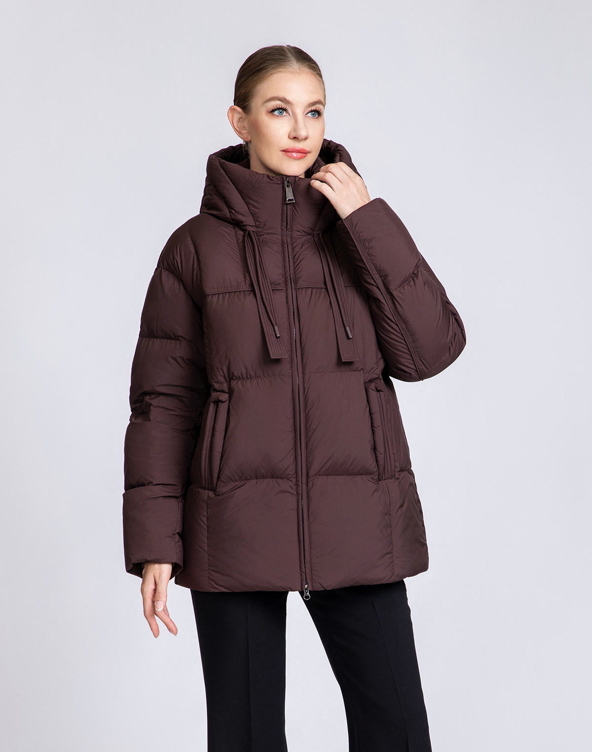 Women's Hooded Down Puffer Jacket with Drawstrings
