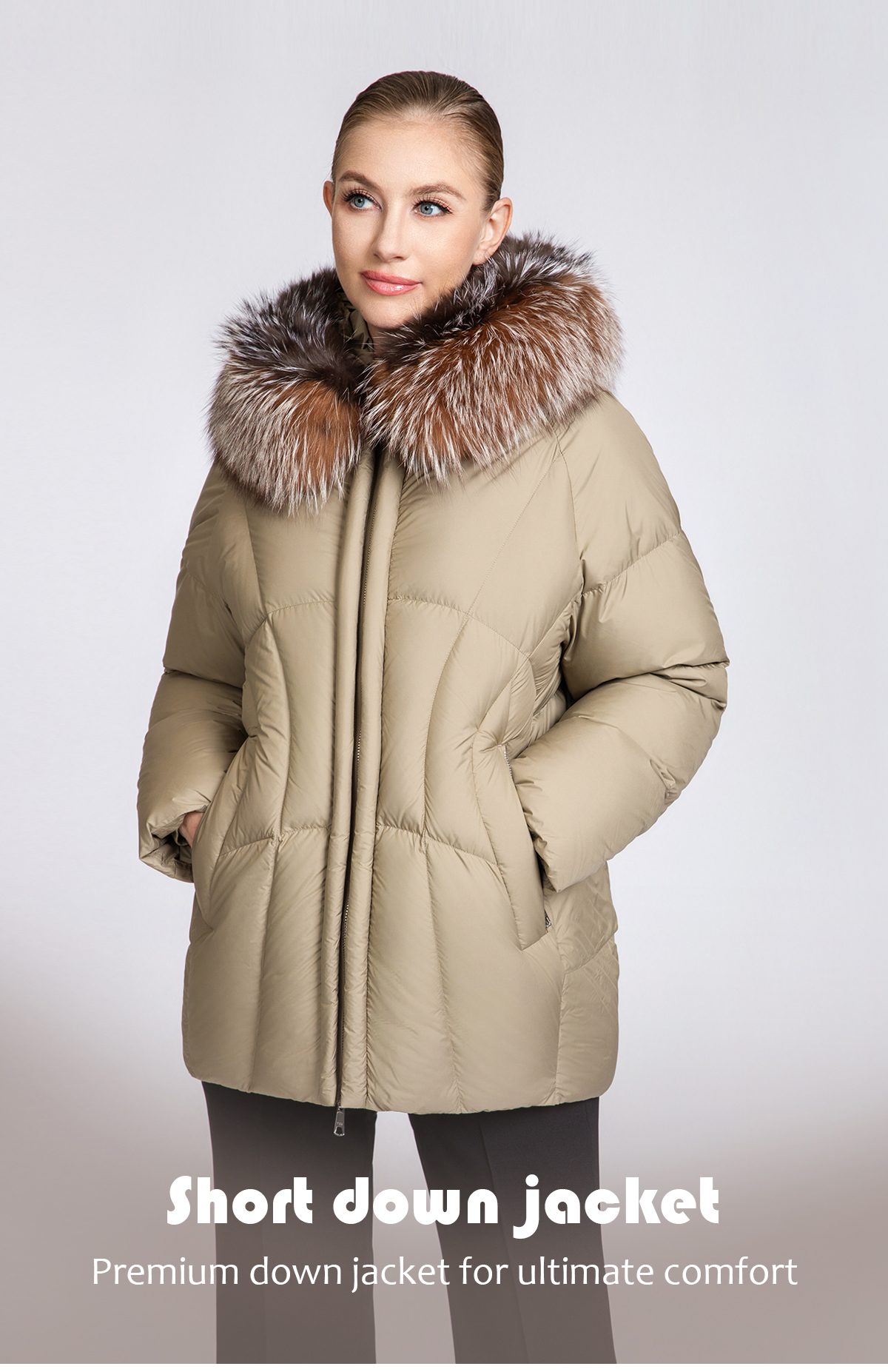 Women's Short Down Coat with Removable Fox Fur Collar