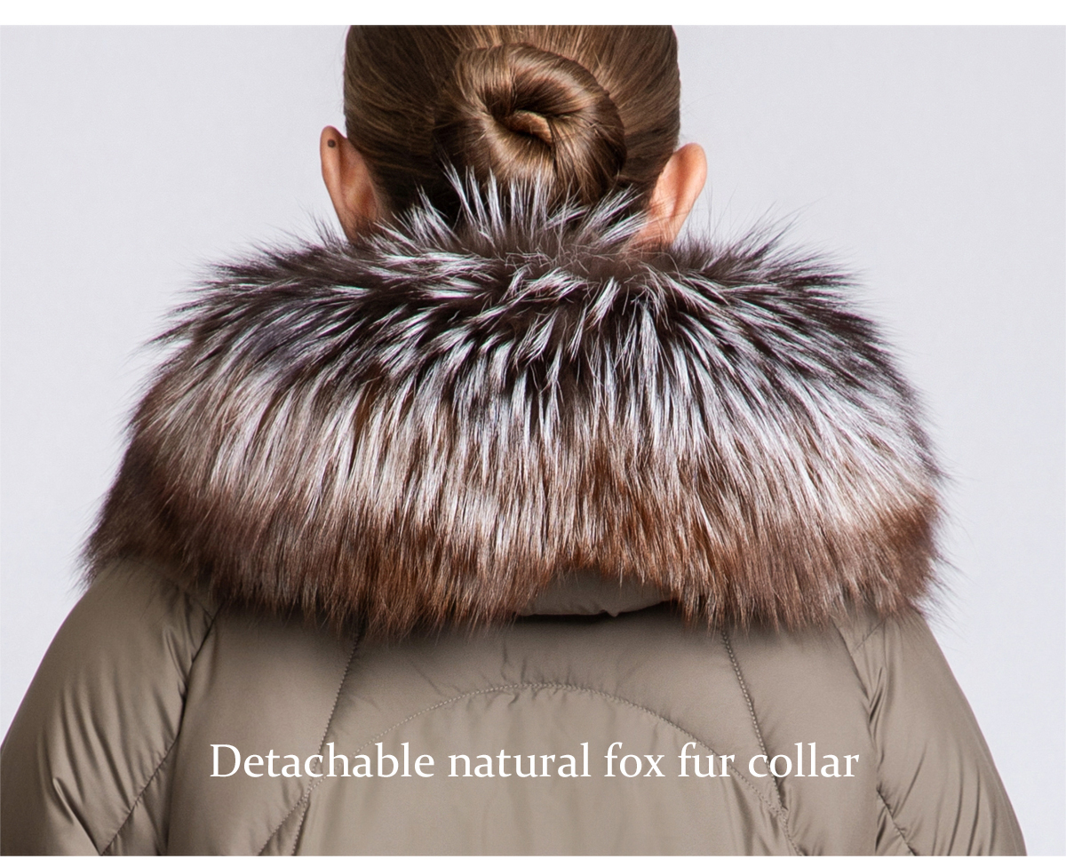 Women's Short Down Coat with Removable Fox Fur Collar