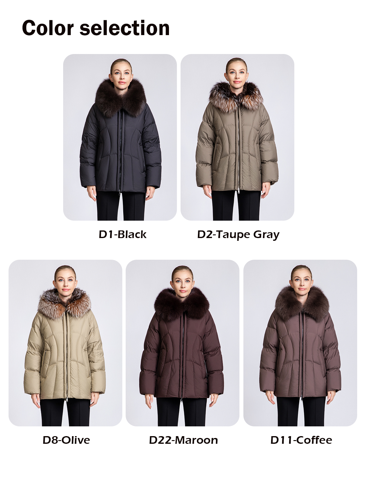 Women's Short Down Coat with Removable Fox Fur Collar