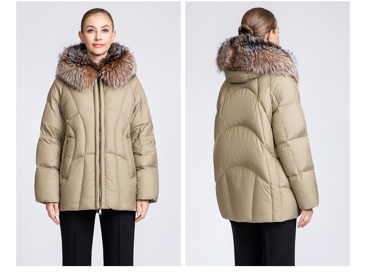 Women's Short Down Coat with Removable Fox Fur Collar