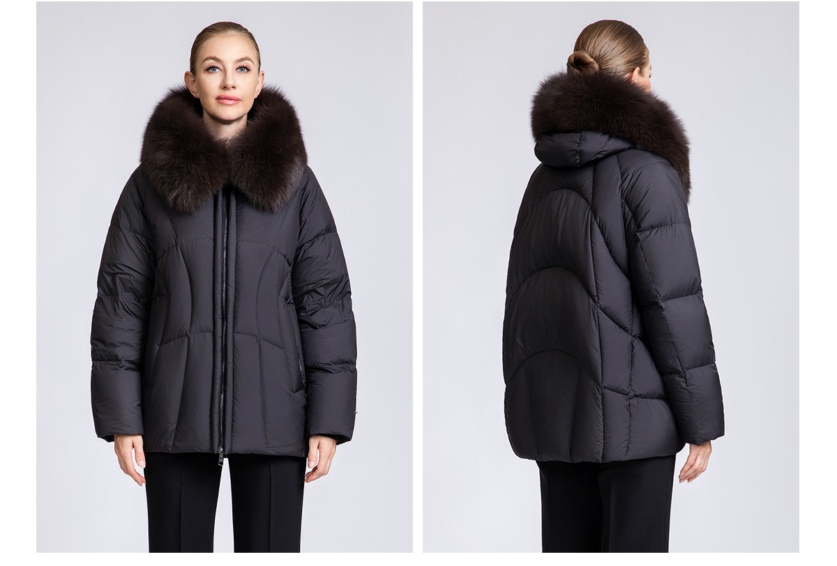 Women's Short Down Coat with Removable Fox Fur Collar
