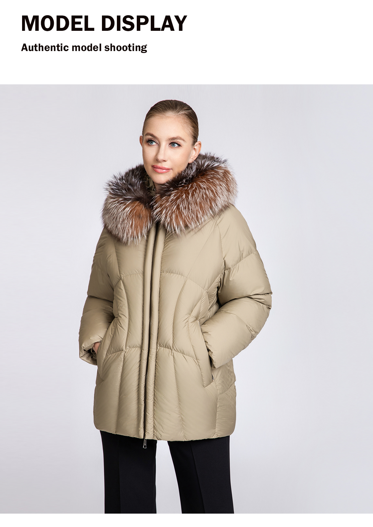 Women's Short Down Coat with Removable Fox Fur Collar