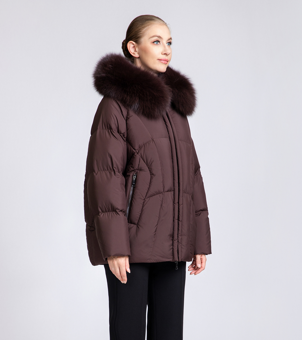 Women's Short Down Coat with Removable Fox Fur Collar