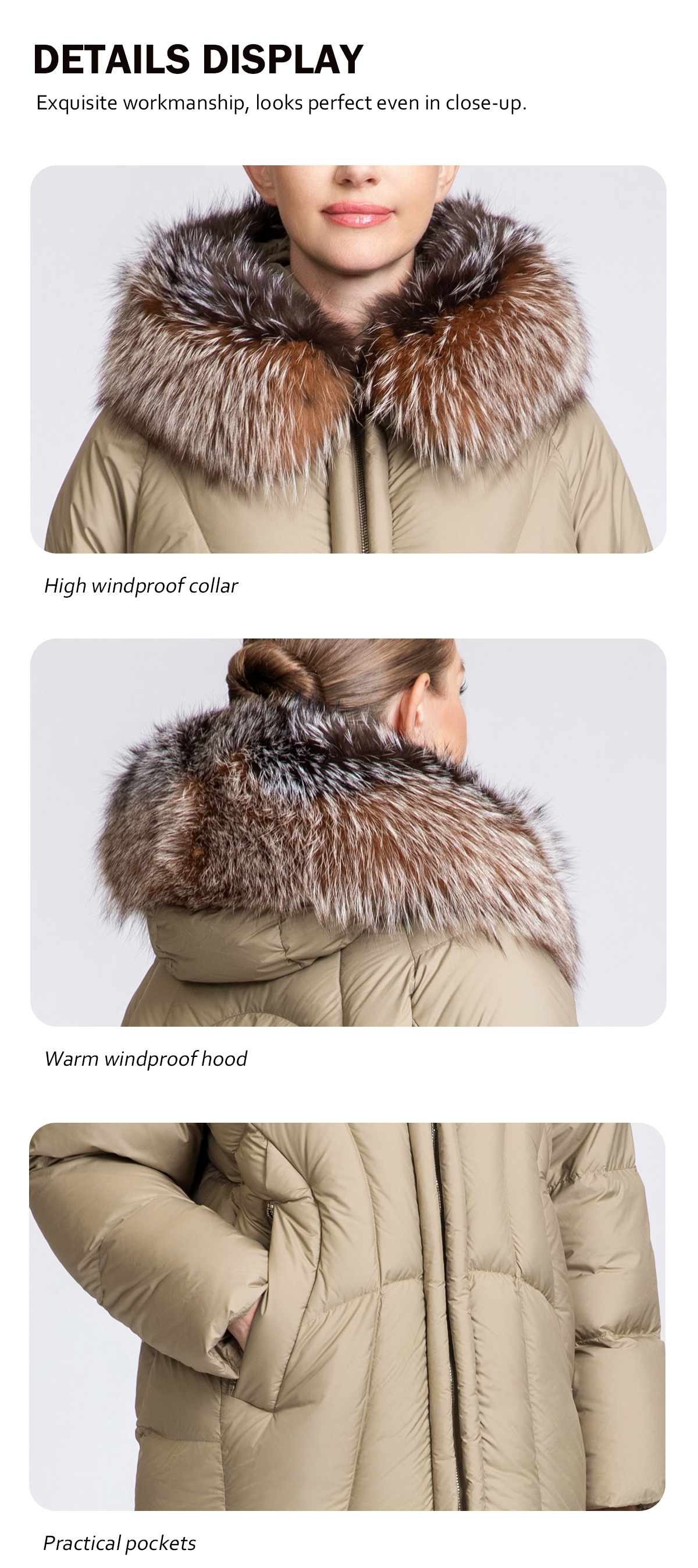 Women's Short Down Coat with Removable Fox Fur Collar