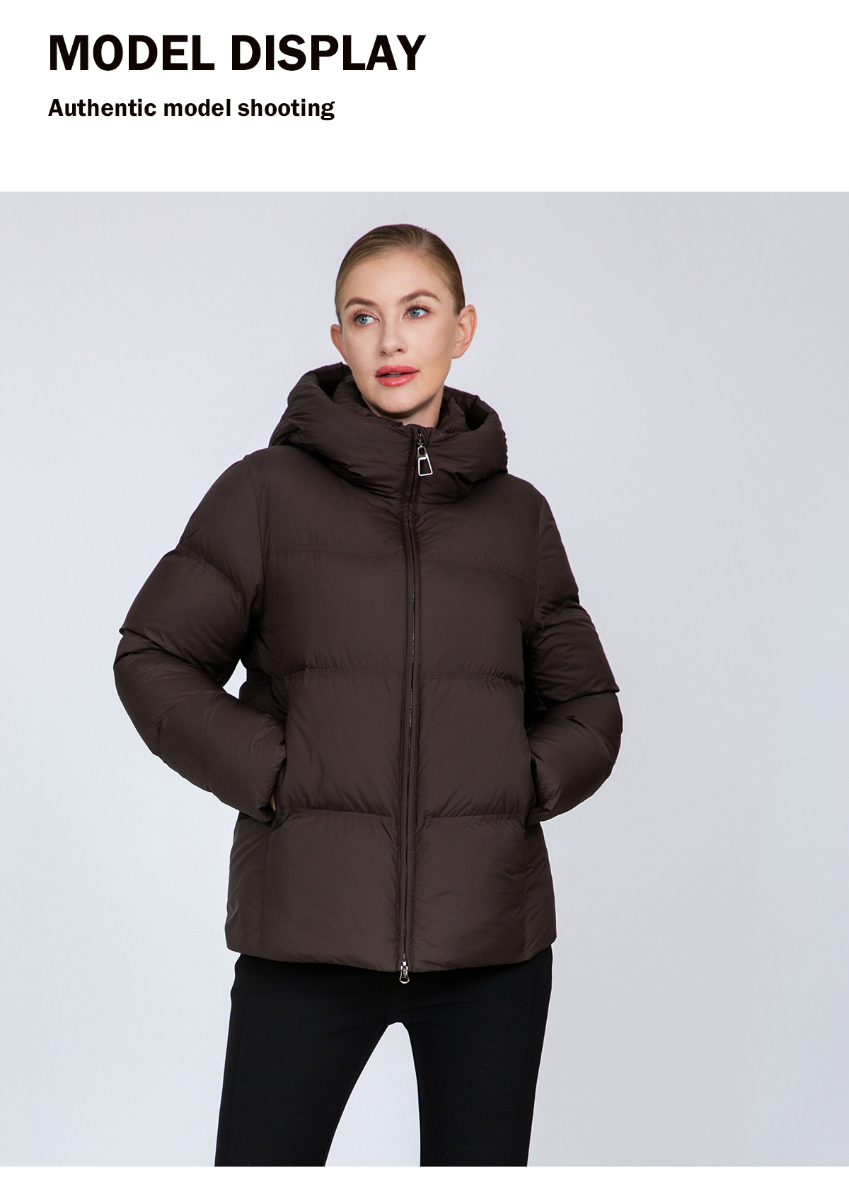 Women's Hooded Puffer Down Jacket with Cinched Waist