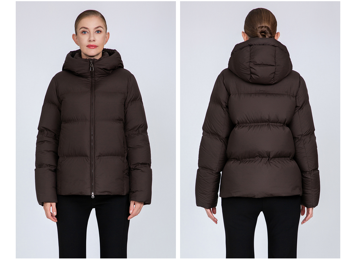 Women's Hooded Puffer Down Jacket with Cinched Waist