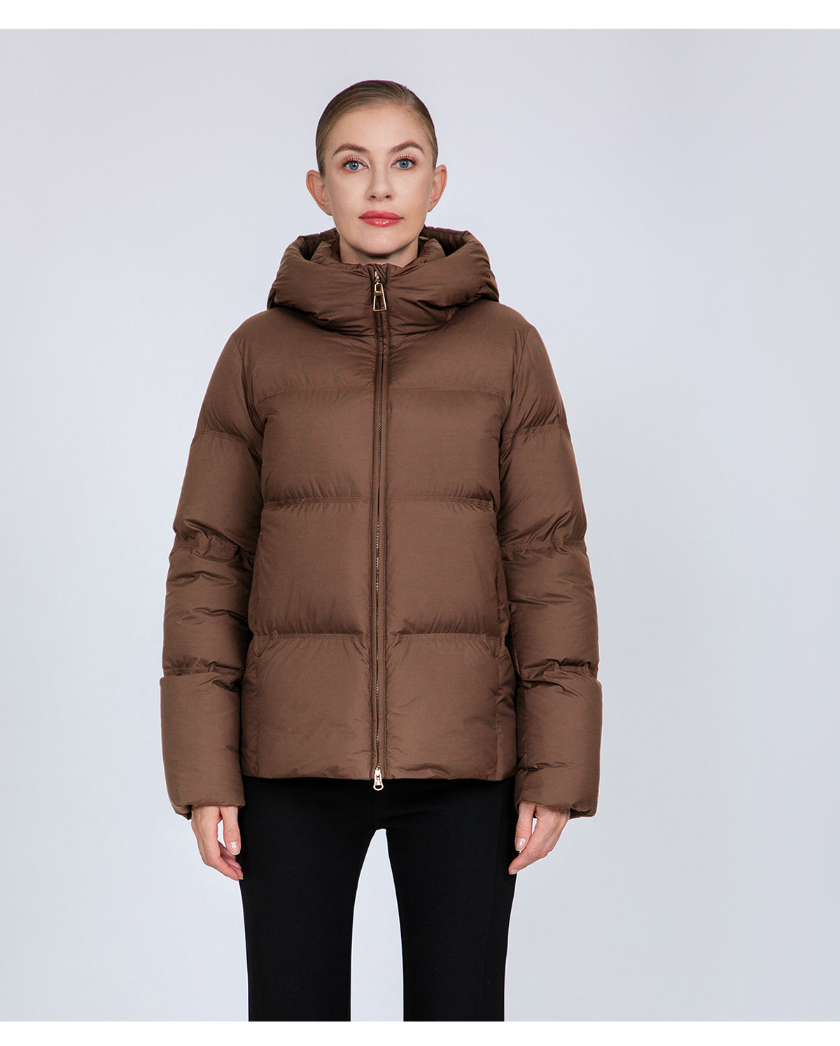 Women's Hooded Puffer Down Jacket with Cinched Waist