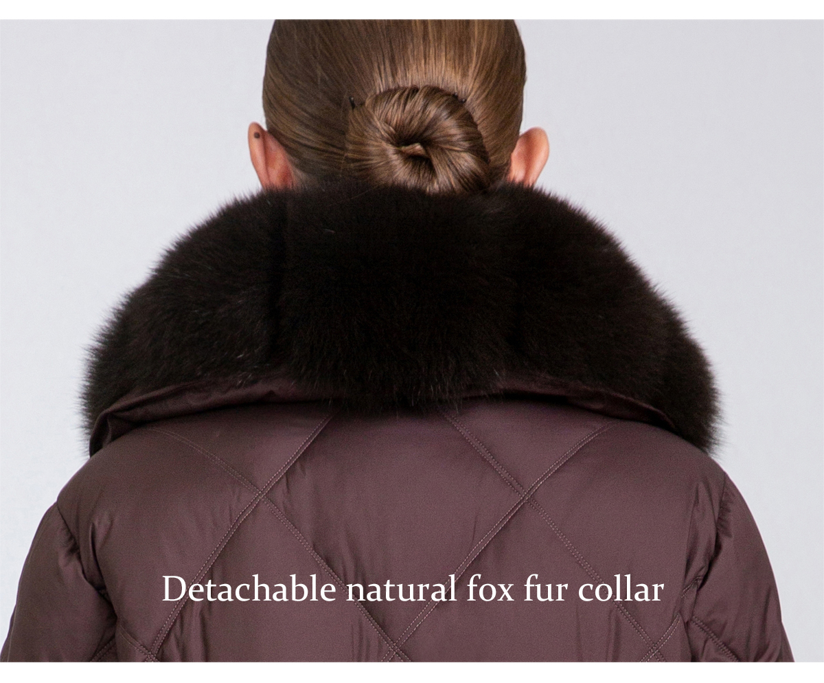 Women's Long Quilted Down Coat with Fur Collar