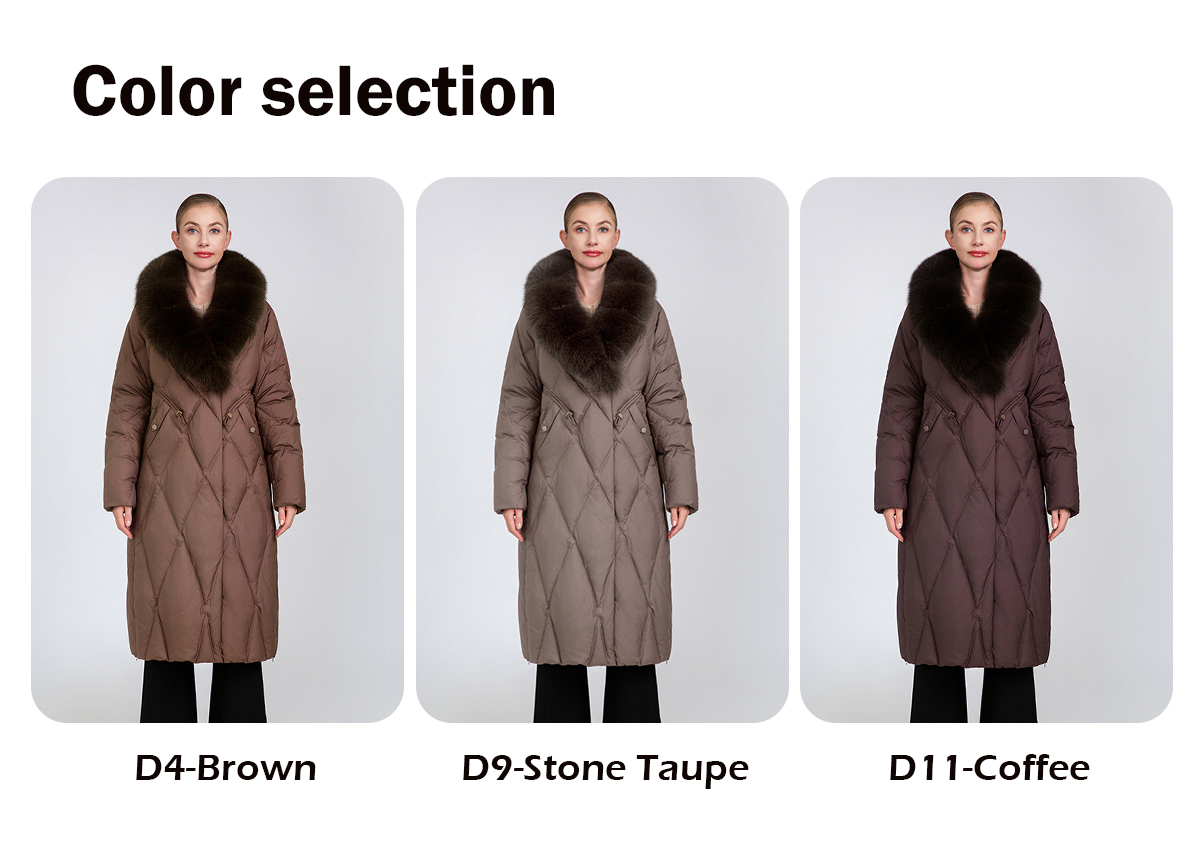 Women's Long Quilted Down Coat with Fur Collar