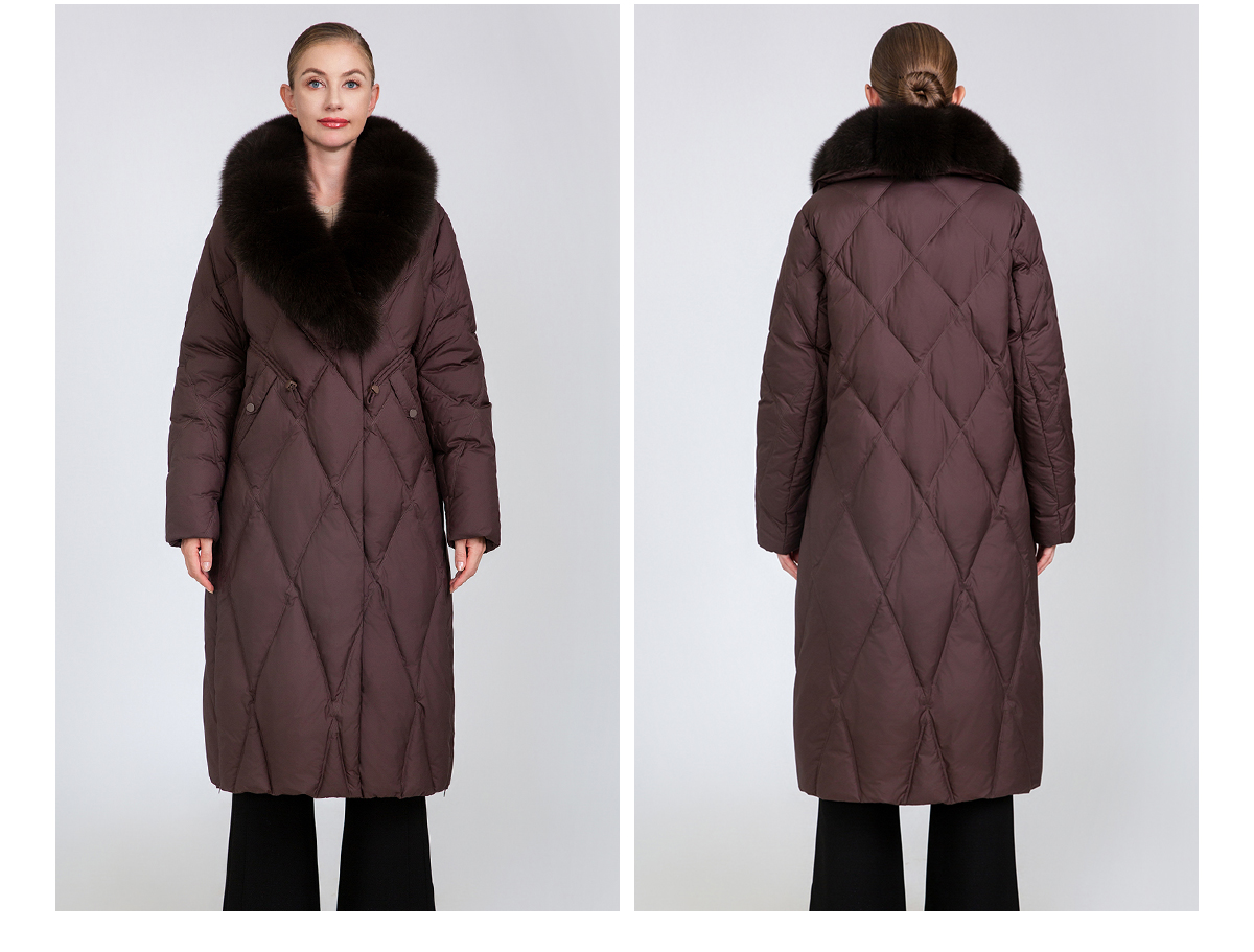 Women's Long Quilted Down Coat with Fur Collar