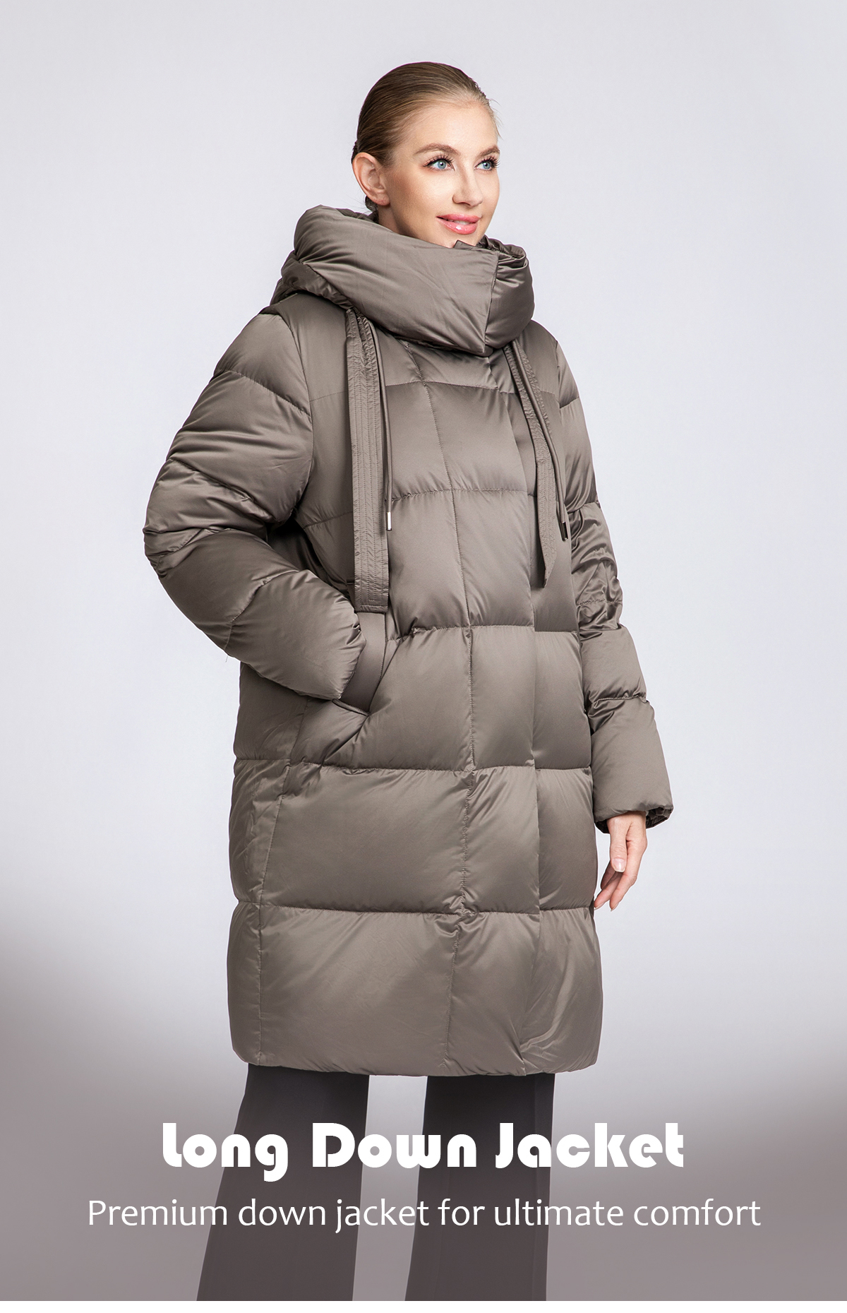 Women's Long Puffer Down Coat with Detachable Hood