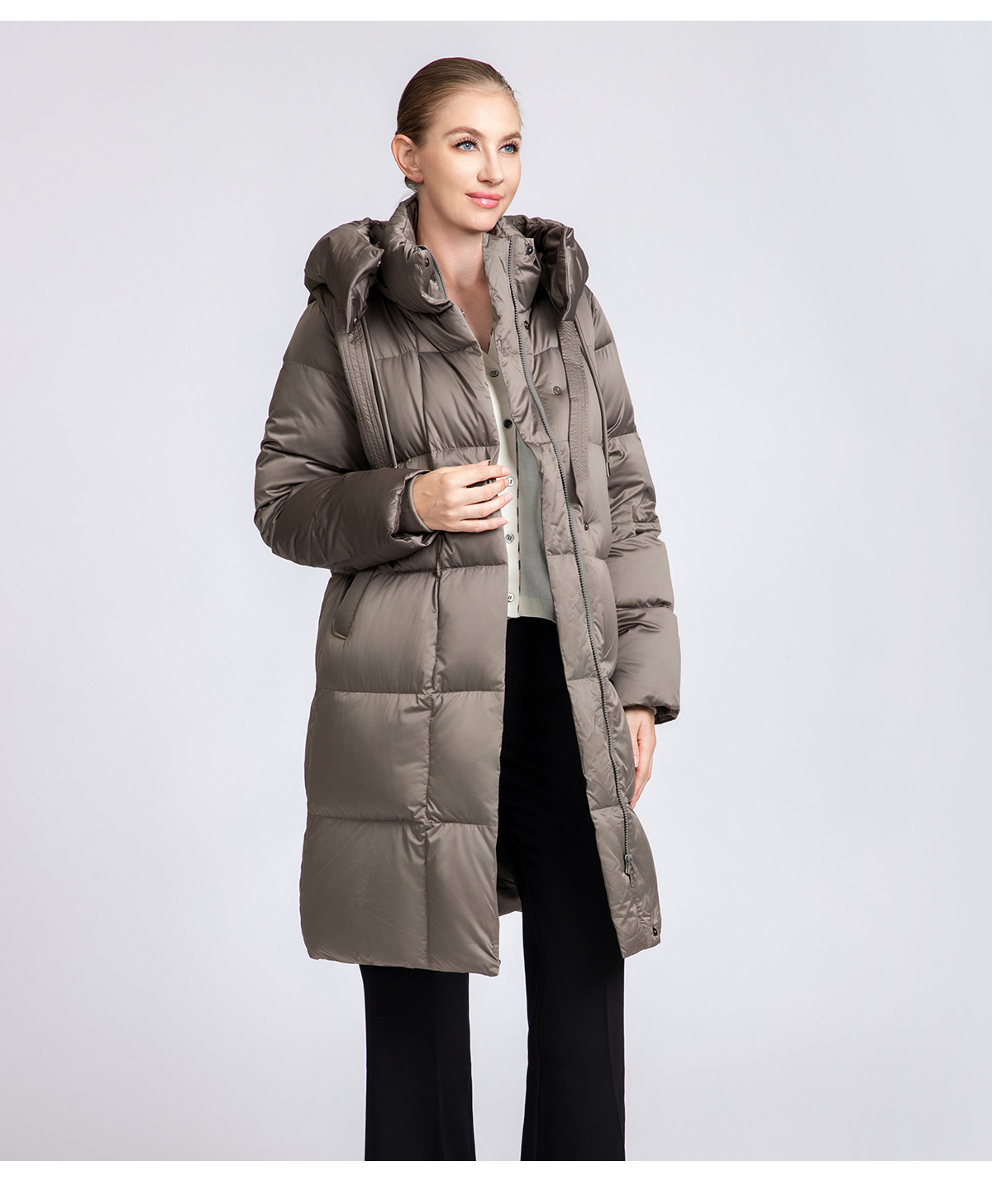 Women's Long Puffer Down Coat with Detachable Hood