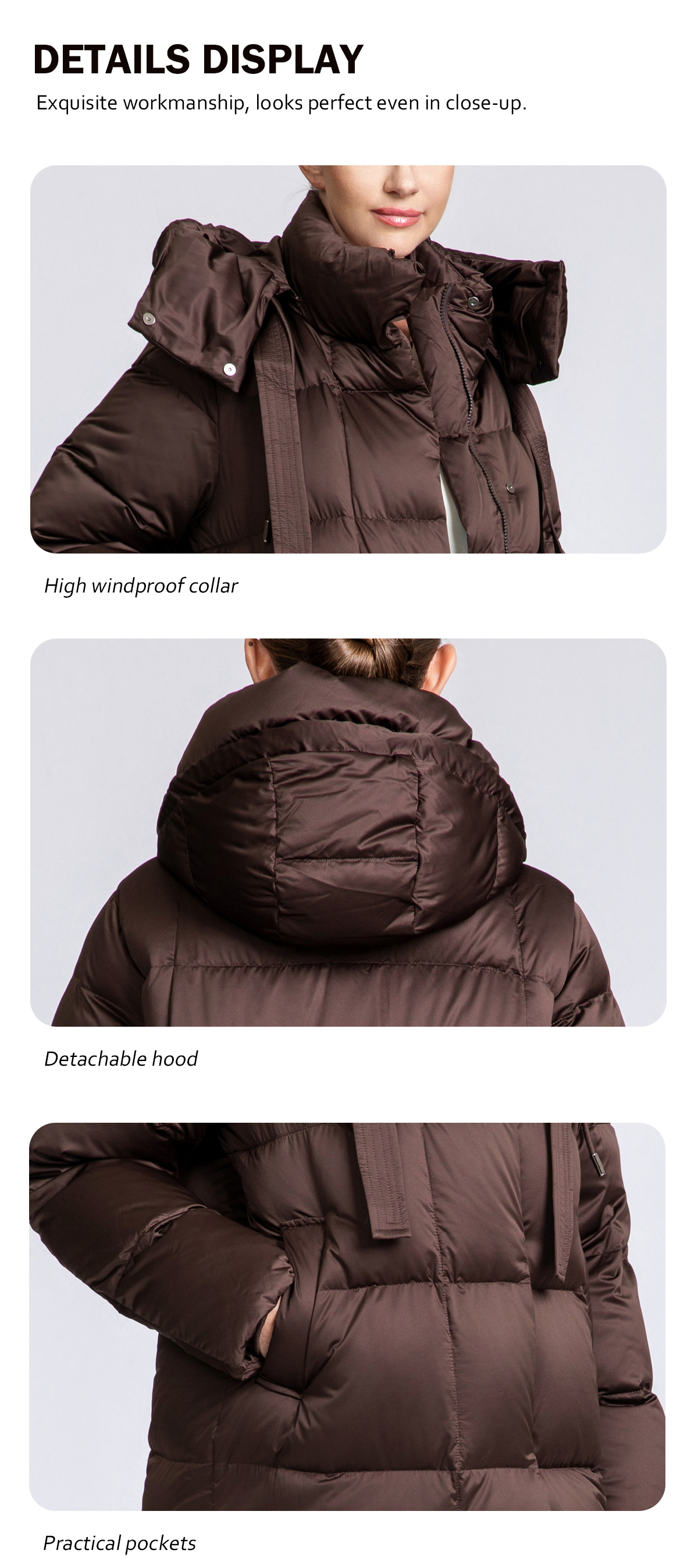 Women's Long Puffer Down Coat with Detachable Hood
