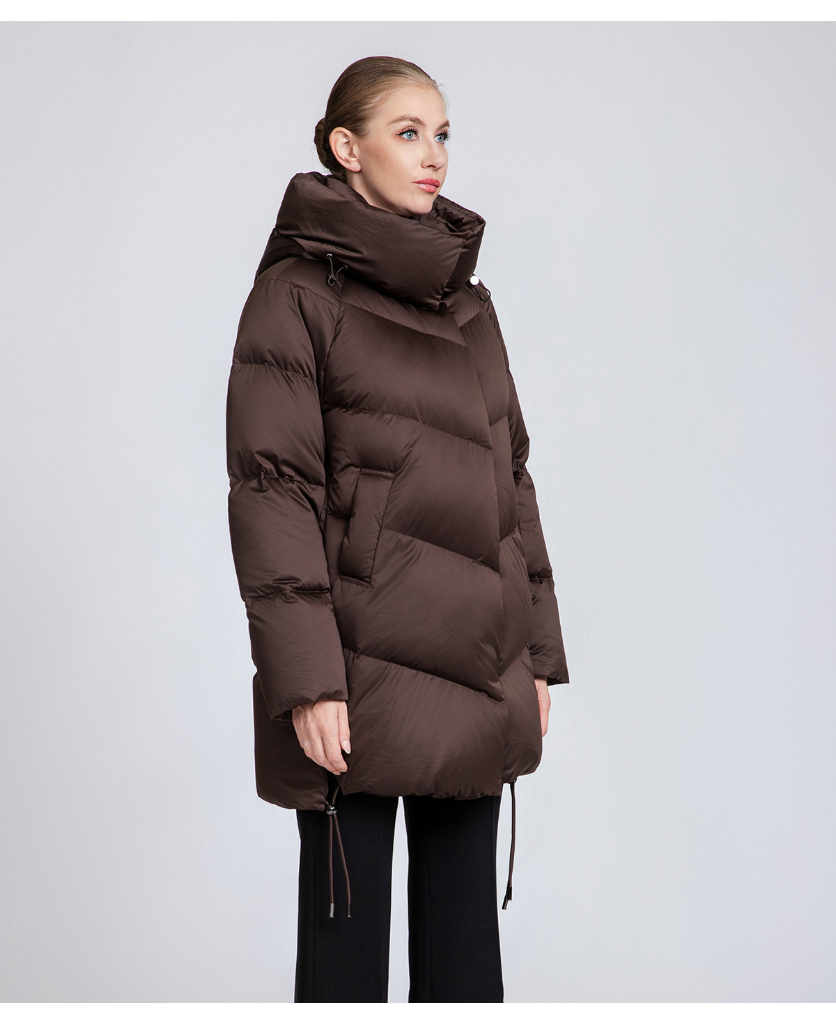 Women's Chevron-Quilted Mid-Length Down Puffer Coat