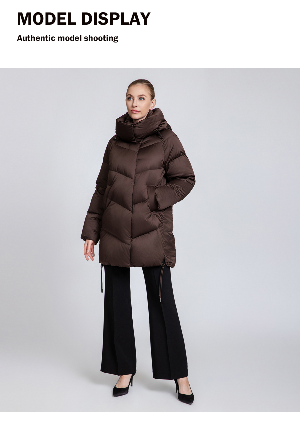 Women's Chevron-Quilted Mid-Length Down Puffer Coat