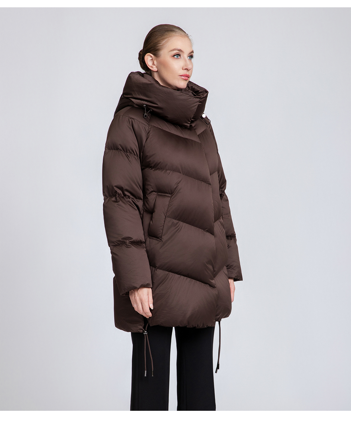 Women's Chevron-Quilted Mid-Length Down Puffer Coat