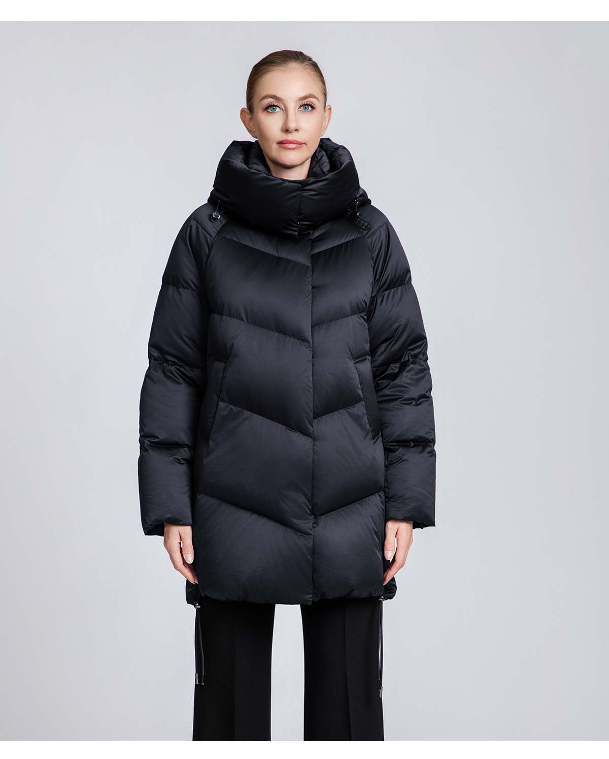 Women's Chevron-Quilted Mid-Length Down Puffer Coat