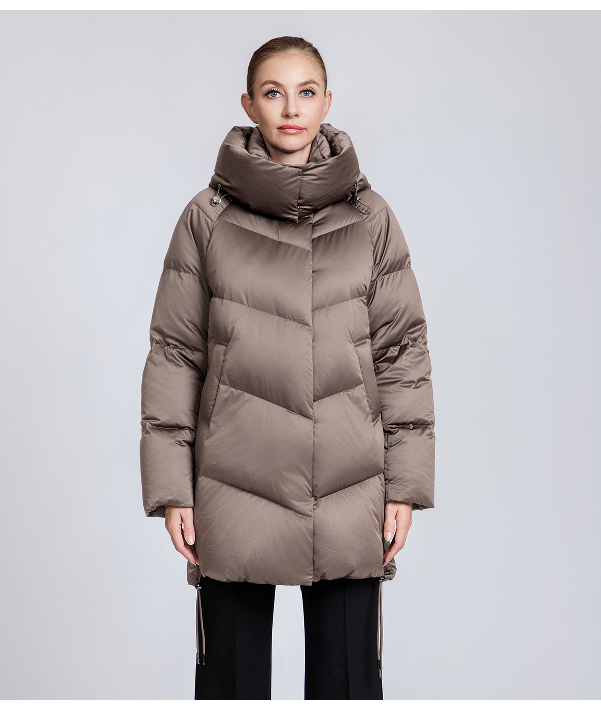 Women's Chevron-Quilted Mid-Length Down Puffer Coat