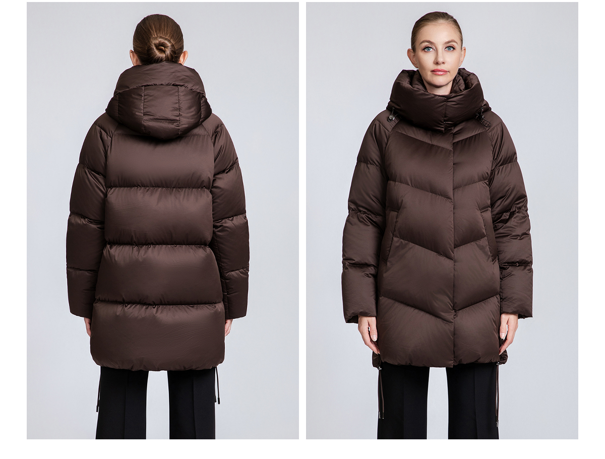 Women's Chevron-Quilted Mid-Length Down Puffer Coat